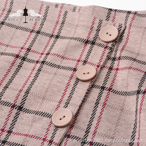 Different Models Brown Plaid Womens Skirts with Button